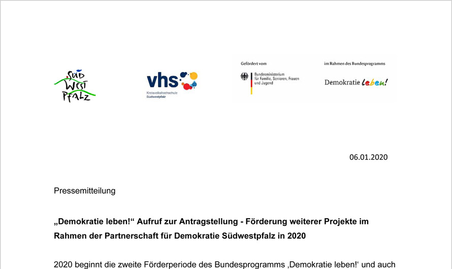 Aufruf zur Projekteinreichung 2020