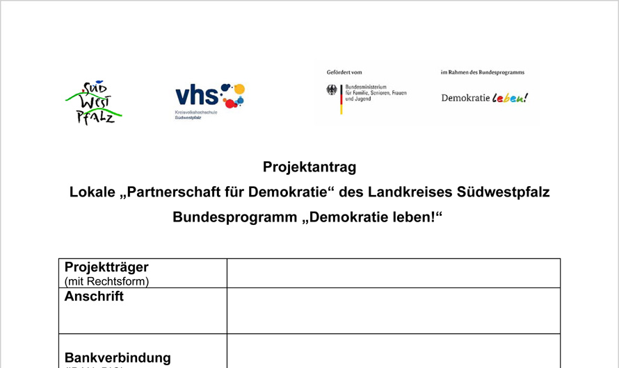 Partnerschaft für Demokratie Südwestpfalz ruft auf Förderanträge für Projekte einzureichen