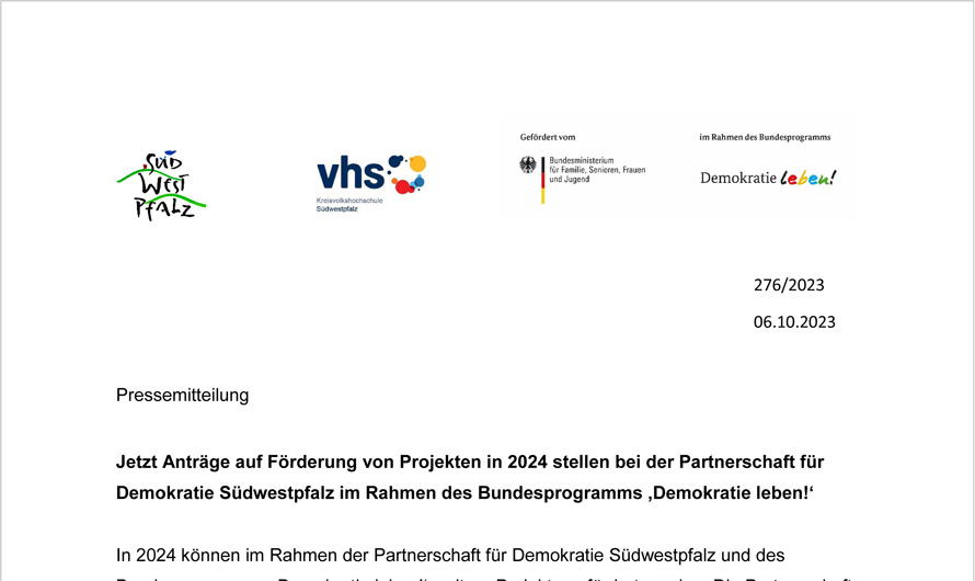 Aufruf zur Antragstellung auf Förderung von Projekten in 2024