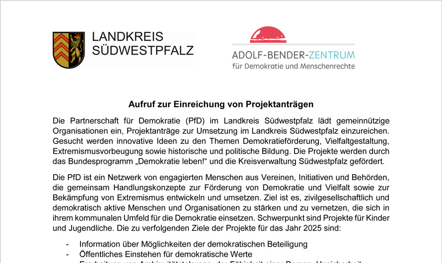 Aufruf zur Einreichung von Projektanträgen